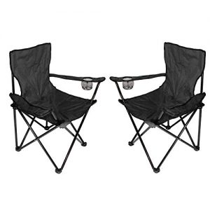 Lot De 2 Chaises Pliantes, Chaise De Camping Avec Porte-boisson, Fauteuils Metteur En Scène Pliable, Chaise De Pêche, Env. 50 × 50 Cm, Charge Max. 130 Kg (noir)